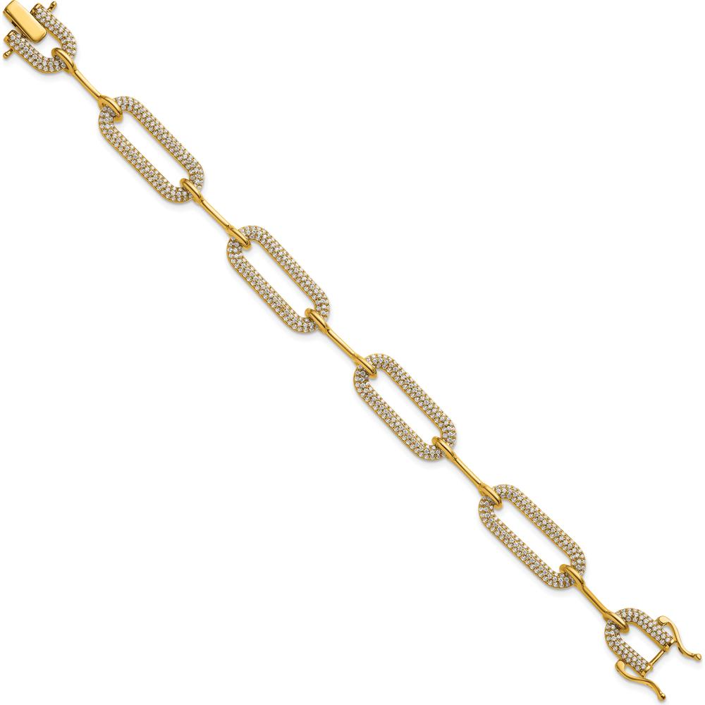14K Yellow Gold Polished Paperclip Link Bracelet with 3.25 Carats Diamonds by Oro Pregiato