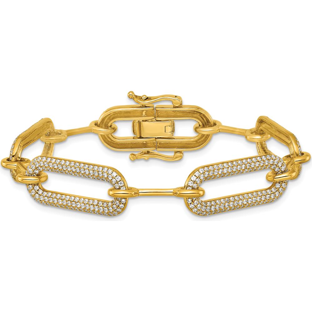 14K Yellow Gold Polished Paperclip Link Bracelet with 3.25 Carats Diamonds by Oro Pregiato