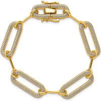 14K Yellow Gold Polished Paperclip Link Bracelet with 3.25 Carats Diamonds by Oro Pregiato