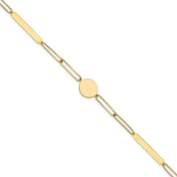 14K Yellow Gold Polished Paperclip Link Bracelet with Circle and Bars - 8.25" Length by 0