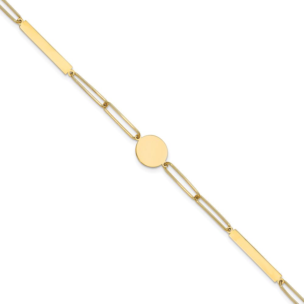 14K Yellow Gold Polished Paperclip Link Bracelet with Circle and Bars - 8.25" Length by 0