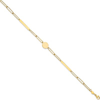 14K Yellow Gold Polished Paperclip Link Bracelet with Circle and Bars - 8.25" Length by 0