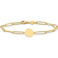 14K Yellow Gold Polished Paperclip Link Bracelet with Circle and Bars - 8.25" Length by 0