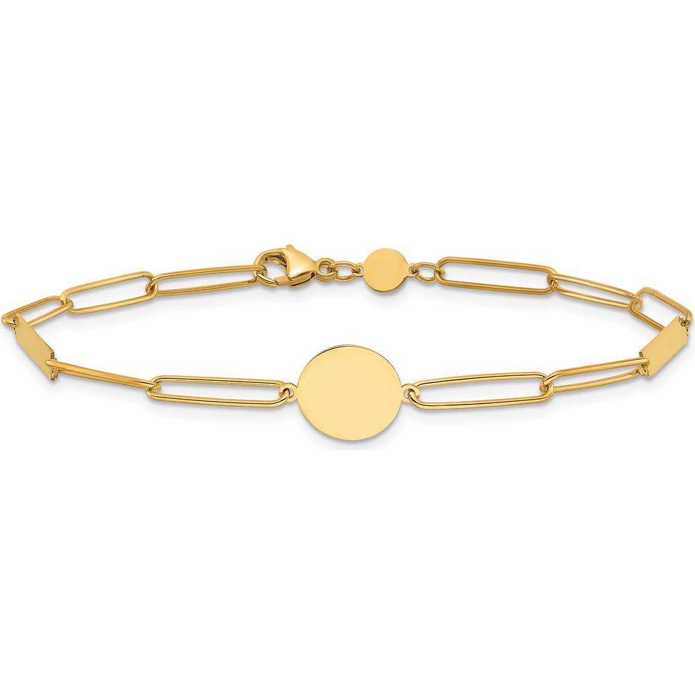 14K Yellow Gold Polished Paperclip Link Bracelet with Circle and Bars - 8.25" Length by 0