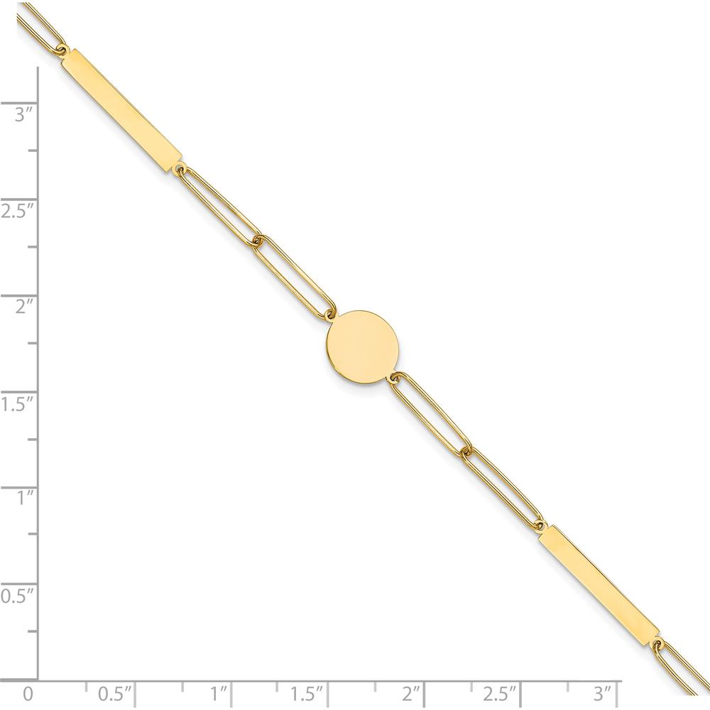 14K Yellow Gold Polished Paperclip Link Bracelet with Circle and Bars - 8.25" Length by 0