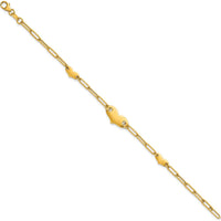 14K Yellow Gold Polished Paperclip Link Bracelet with Three Heart Charms - 7.5" Length by 0