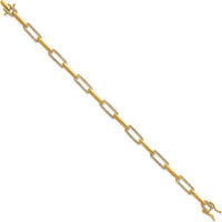 14K Yellow Gold Polished Paperclip Link Diamond Bracelet - 0.12 Carats Total Diamond Weight by Oro Pregiato