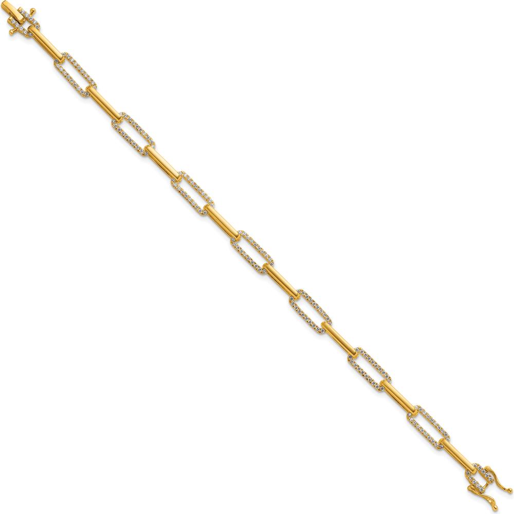 14K Yellow Gold Polished Paperclip Link Diamond Bracelet - 0.12 Carats Total Diamond Weight by Oro Pregiato