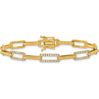 14K Yellow Gold Polished Paperclip Link Diamond Bracelet - 0.12 Carats Total Diamond Weight by Oro Pregiato