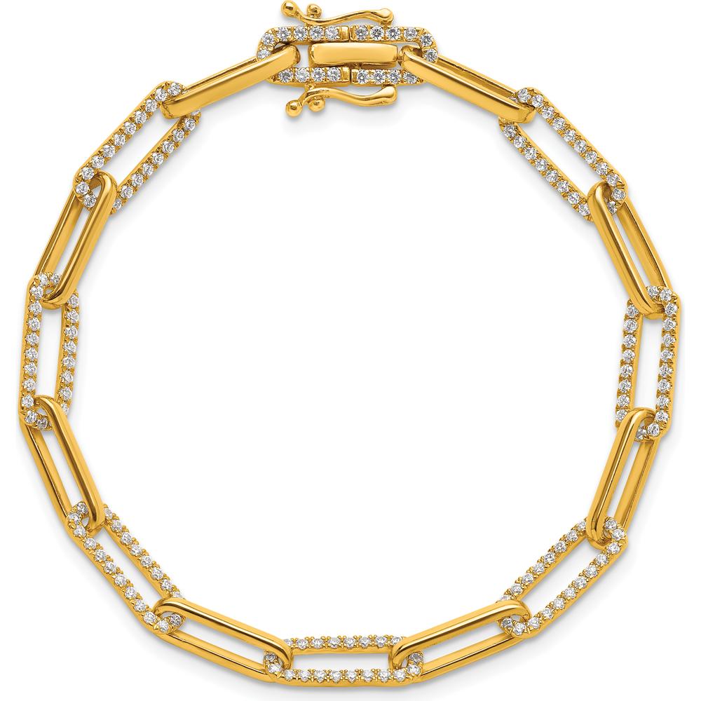 14K Yellow Gold Polished Paperclip Link Diamond Bracelet - 0.12 Carats Total Diamond Weight by Oro Pregiato