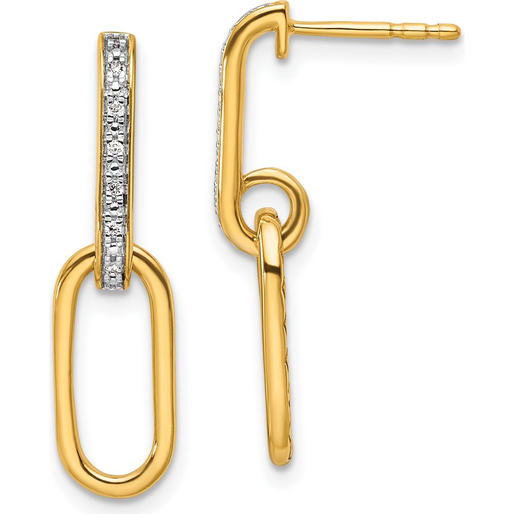 14K Yellow Gold Polished Paperclip Link Drop Earrings with 1/20 Carat Total Natural Diamonds by Oro Pregiato