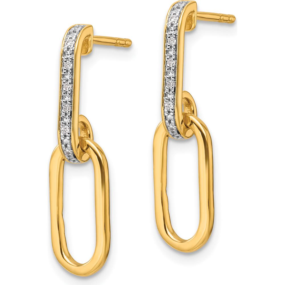 14K Yellow Gold Polished Paperclip Link Drop Earrings with 1/20 Carat Total Natural Diamonds by Oro Pregiato