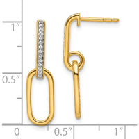 14K Yellow Gold Polished Paperclip Link Drop Earrings with 1/20 Carat Total Natural Diamonds by Oro Pregiato