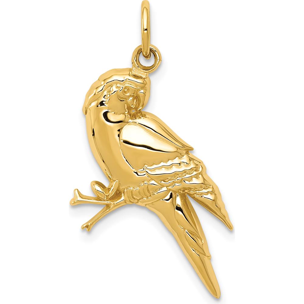 14K Yellow Gold Polished Parrot Charm Pendant - Textured Design by Oro Pregiato