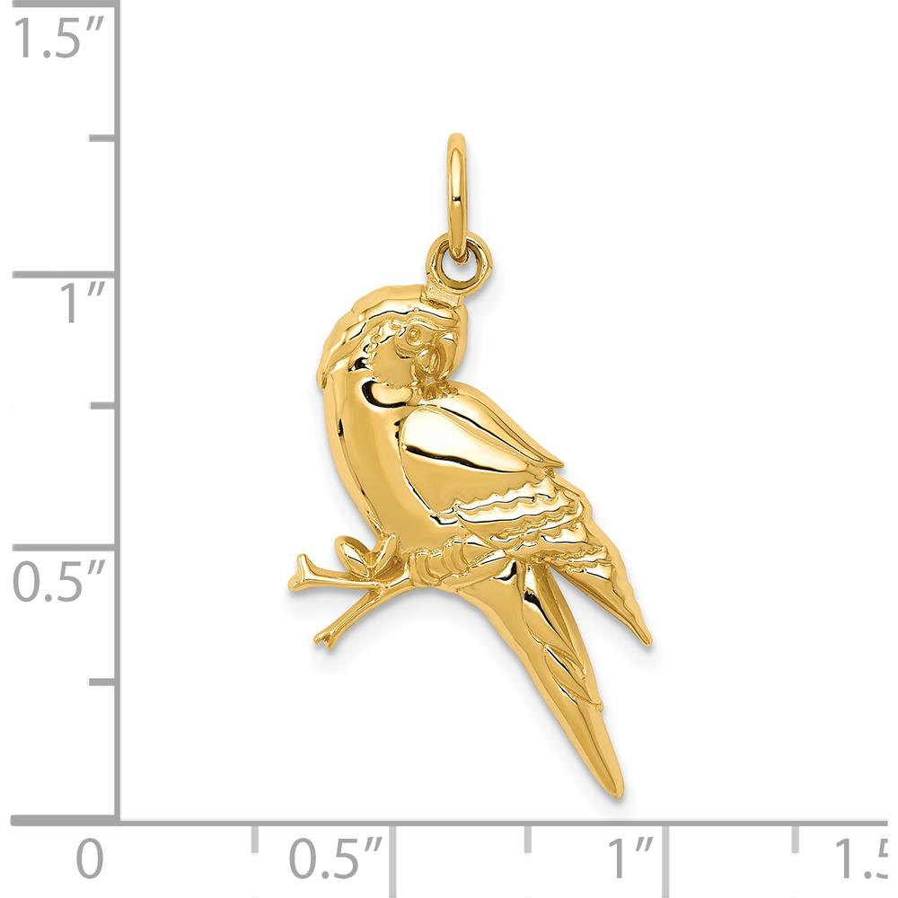 14K Yellow Gold Polished Parrot Charm Pendant - Textured Design by Oro Pregiato