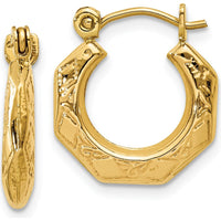 14K Yellow Gold Polished Patterned Hollow Hoop Earrings - 8mm by 0