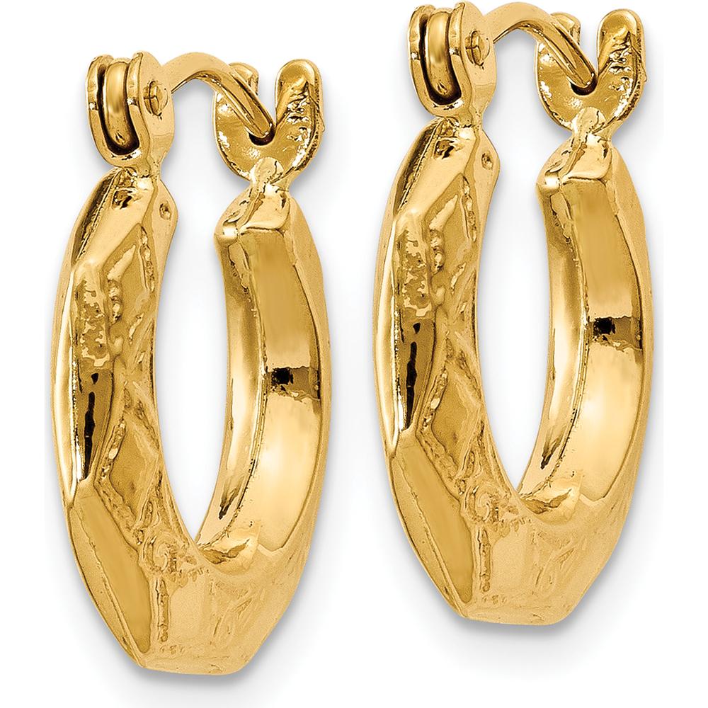 14K Yellow Gold Polished Patterned Hollow Hoop Earrings - 8mm by 0