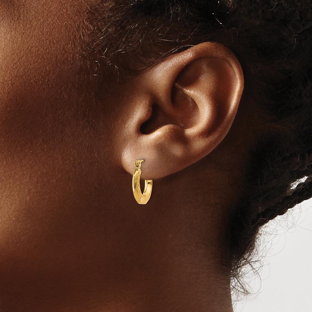 14K Yellow Gold Polished Patterned Hollow Hoop Earrings - 8mm by 0