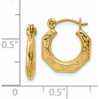 14K Yellow Gold Polished Patterned Hollow Hoop Earrings - 8mm by 0