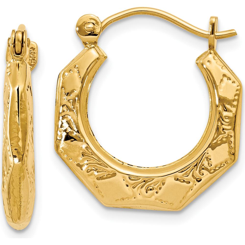 14K Yellow Gold Polished Patterned Hoop Earrings - Medium Size by 0