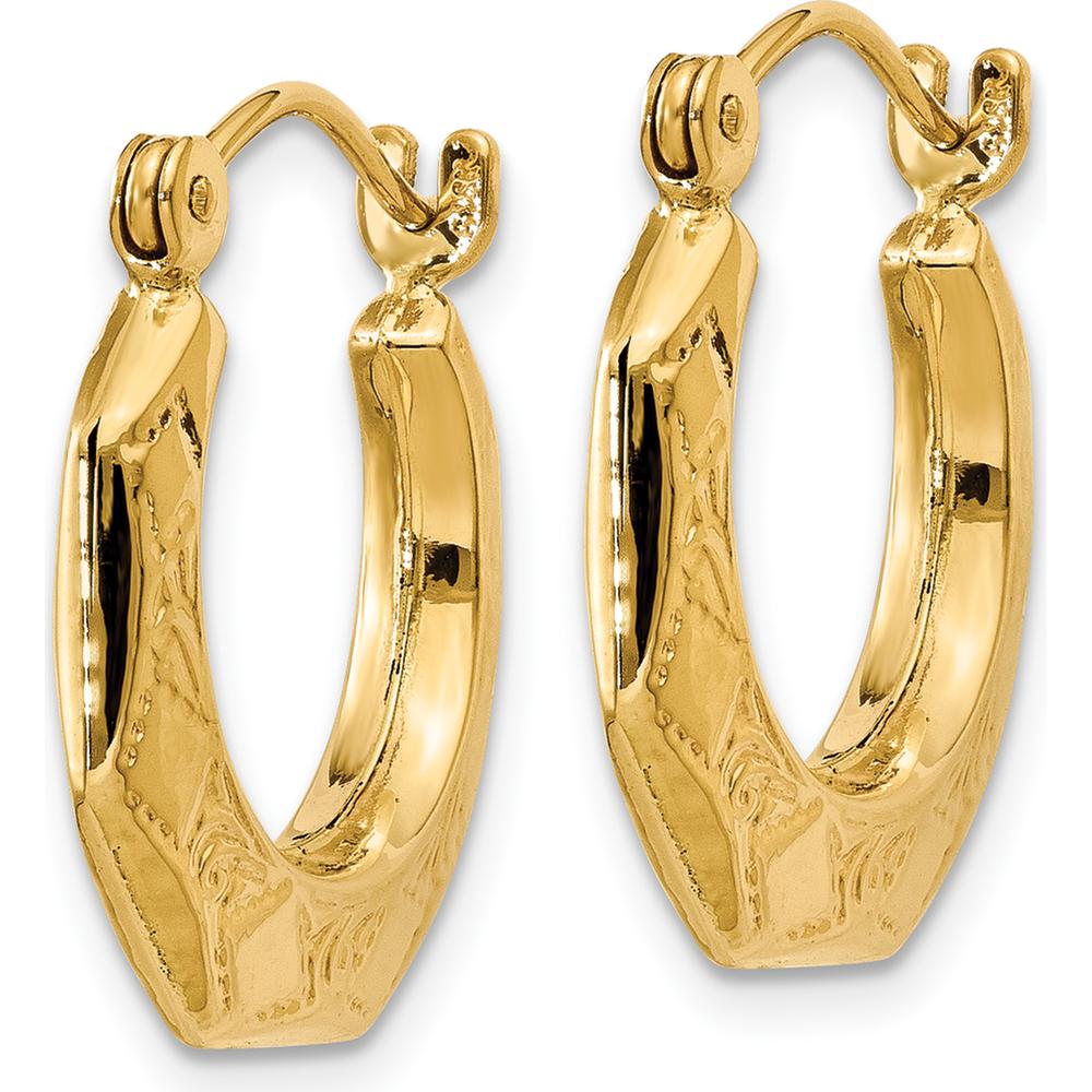 14K Yellow Gold Polished Patterned Hoop Earrings - Medium Size by 0