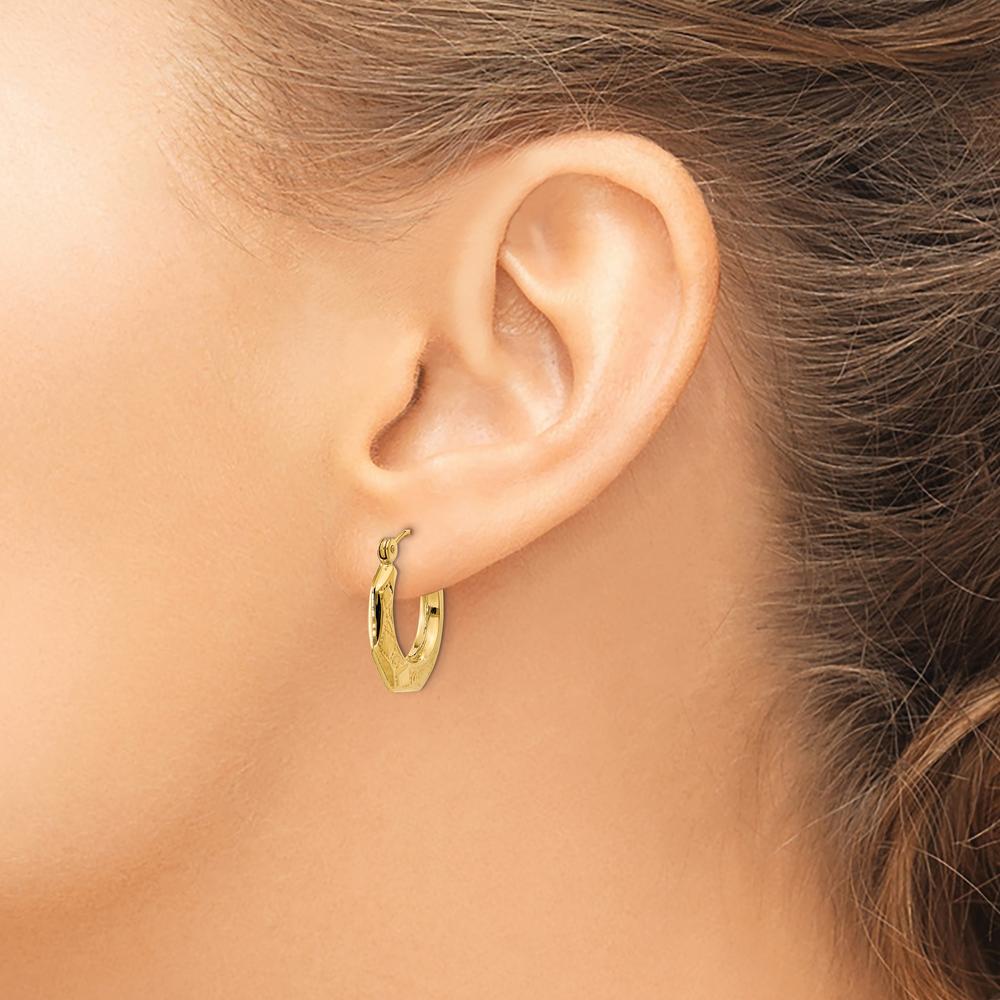 14K Yellow Gold Polished Patterned Hoop Earrings - Medium Size by 0