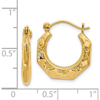 14K Yellow Gold Polished Patterned Hoop Earrings - Medium Size by 0