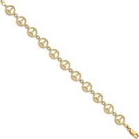 14K Yellow Gold Polished Peace Sign Station Bracelet - 7.5" Length by Oro Pregiato