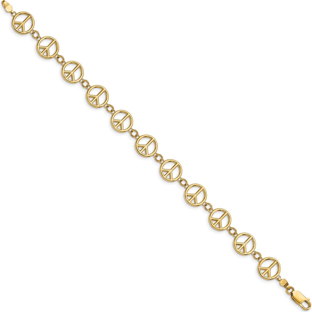 14K Yellow Gold Polished Peace Sign Station Bracelet - 7.5" Length by Oro Pregiato