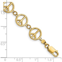 14K Yellow Gold Polished Peace Sign Station Bracelet - 7.5" Length by Oro Pregiato