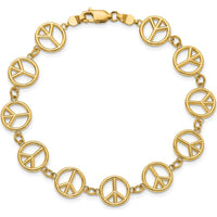 14K Yellow Gold Polished Peace Sign Station Bracelet - 7.5" Length by Oro Pregiato