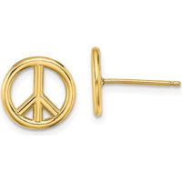 14K Yellow Gold Polished Peace Symbol Post Earrings - 10.2mm Length and Width by 0