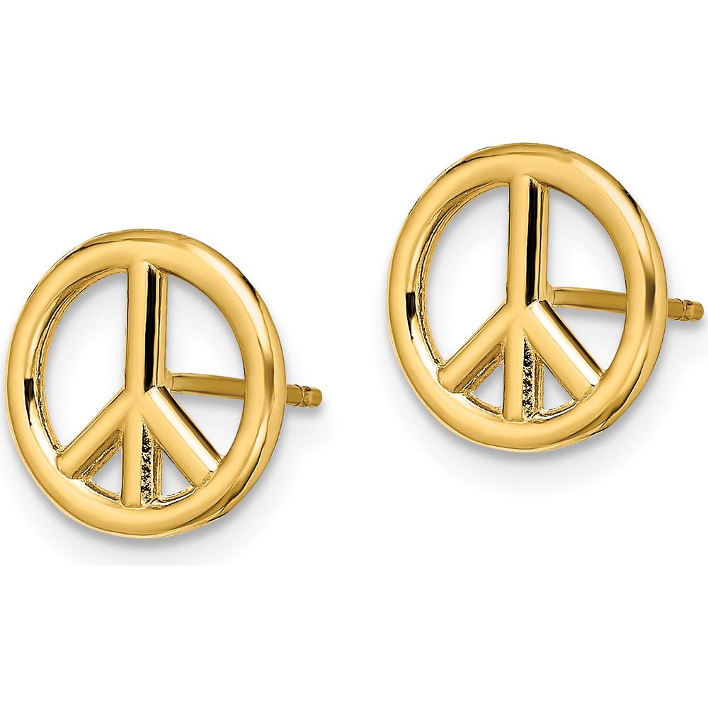 14K Yellow Gold Polished Peace Symbol Post Earrings - 10.2mm Length and Width by 0