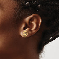 14K Yellow Gold Polished Peace Symbol Post Earrings - 10.2mm Length and Width by 0