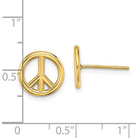 14K Yellow Gold Polished Peace Symbol Post Earrings - 10.2mm Length and Width by 0
