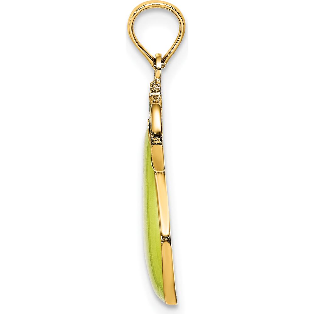 14K Yellow Gold Polished Pear with Stem and Leaf Enamel Charm - 18.5mm Length by Oro Pregiato
