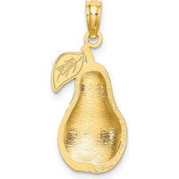 14K Yellow Gold Polished Pear with Stem and Leaf Enamel Charm - 18.5mm Length by Oro Pregiato