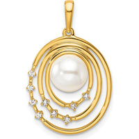 14K Yellow Gold Polished Pendant with 1/15 Carat Round Diamonds and Freshwater Cultured Pearl by Monteluci Fine Jewelry