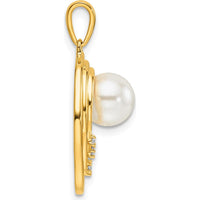 14K Yellow Gold Polished Pendant with 1/15 Carat Round Diamonds and Freshwater Cultured Pearl by Monteluci Fine Jewelry