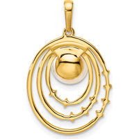 14K Yellow Gold Polished Pendant with 1/15 Carat Round Diamonds and Freshwater Cultured Pearl by Monteluci Fine Jewelry