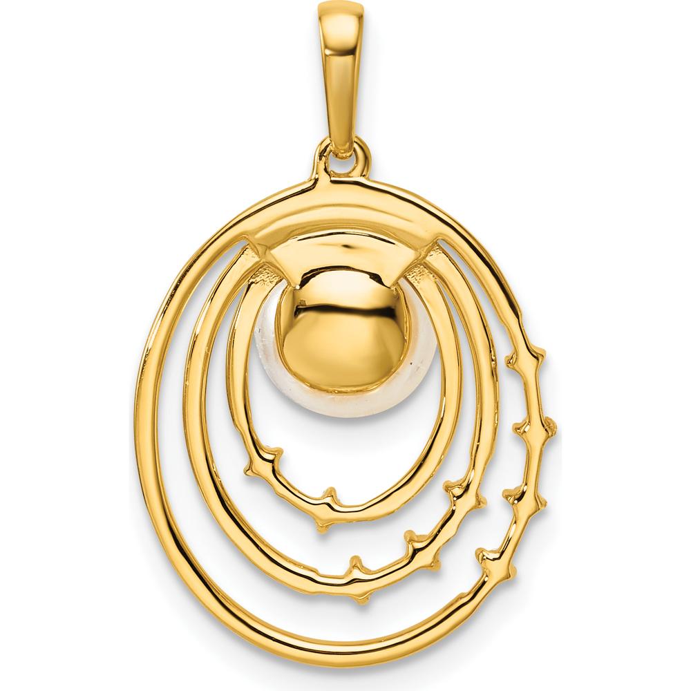 14K Yellow Gold Polished Pendant with 1/15 Carat Round Diamonds and Freshwater Cultured Pearl by Monteluci Fine Jewelry