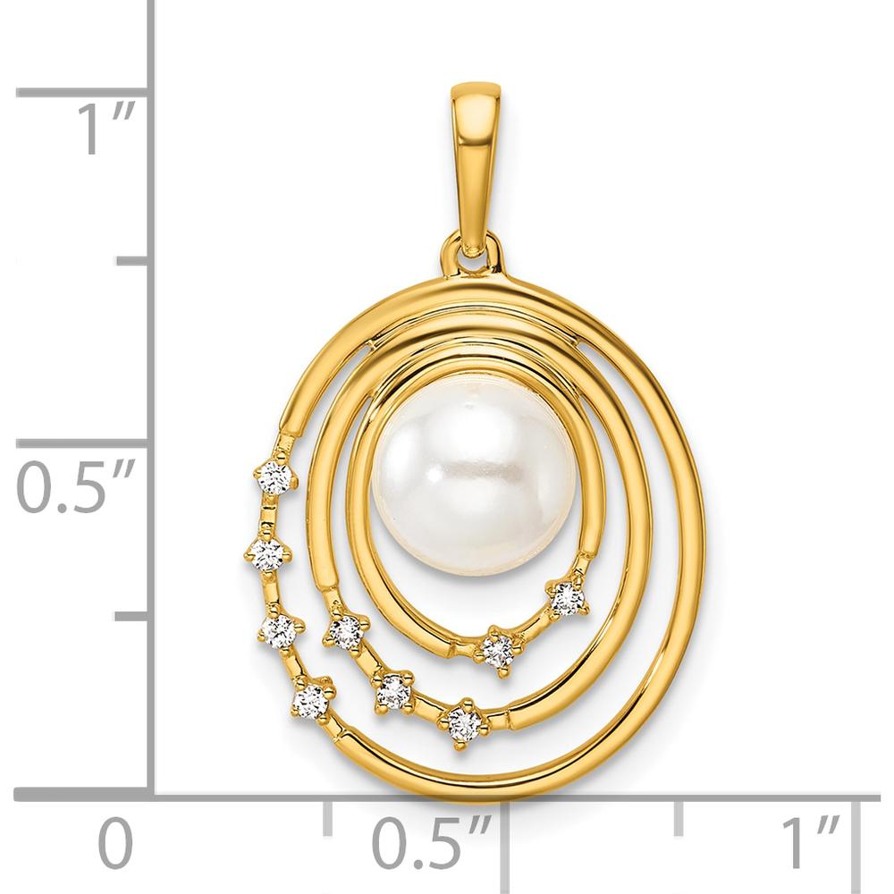 14K Yellow Gold Polished Pendant with 1/15 Carat Round Diamonds and Freshwater Cultured Pearl by Monteluci Fine Jewelry