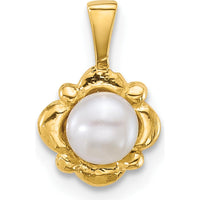 14K Yellow Gold Polished Pendant with 4-5mm Button White Freshwater Cultured Pearl by Monteluci Fine Jewelry