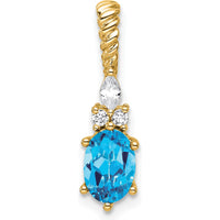 14K Yellow Gold Polished Pendant with Oval Blue Topaz and Round & Marquise Diamonds - 0.12 Carat Total Diamond Weight by Oro Pregiato