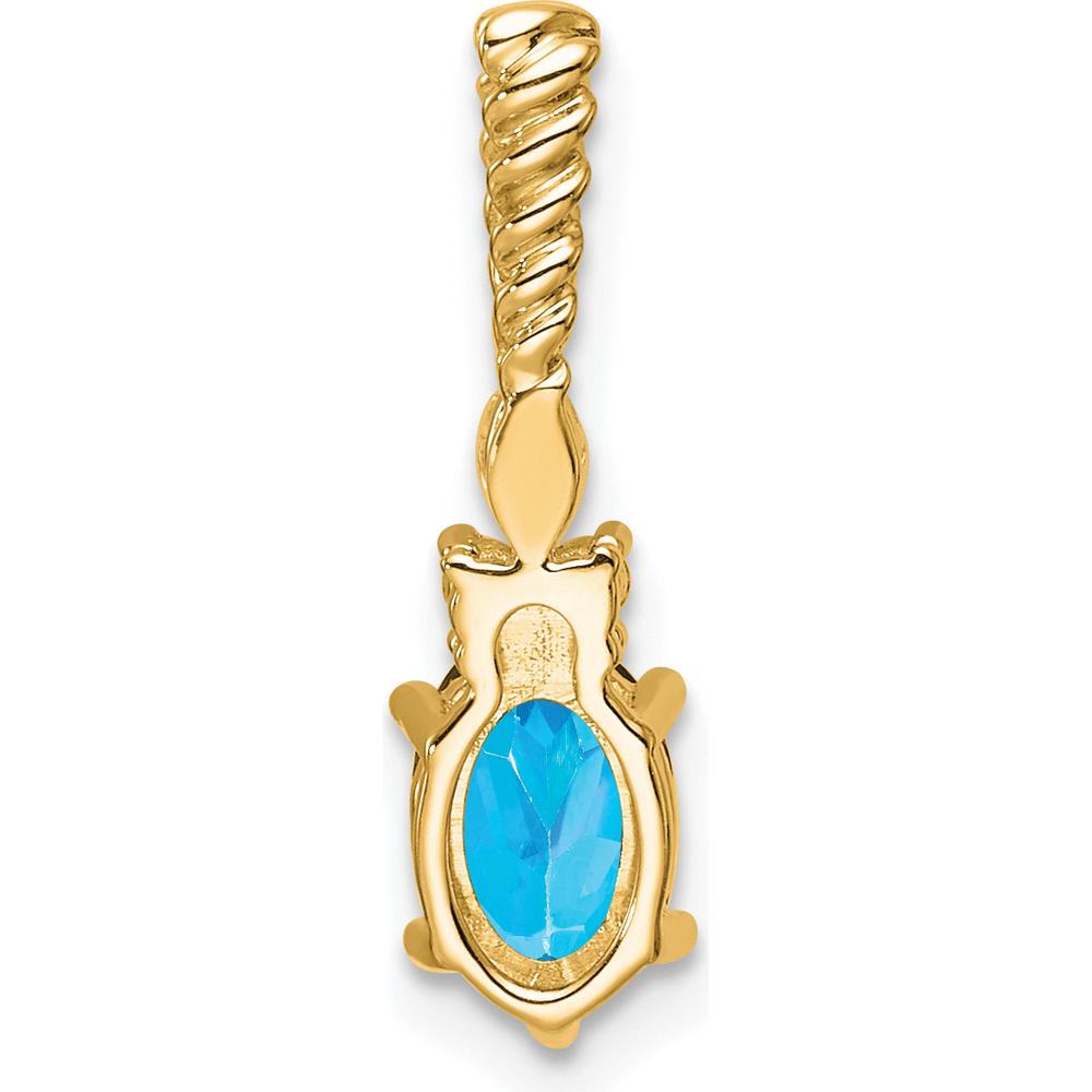 14K Yellow Gold Polished Pendant with Oval Blue Topaz and Round & Marquise Diamonds - 0.12 Carat Total Diamond Weight by Oro Pregiato