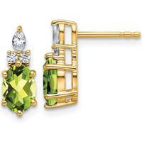 14K Yellow Gold Polished Peridot and Diamond Drop Earrings - 0.19 Carat Total Gem Weight by Oro Pregiato