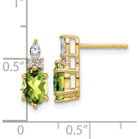 14K Yellow Gold Polished Peridot and Diamond Drop Earrings - 0.19 Carat Total Gem Weight by Oro Pregiato