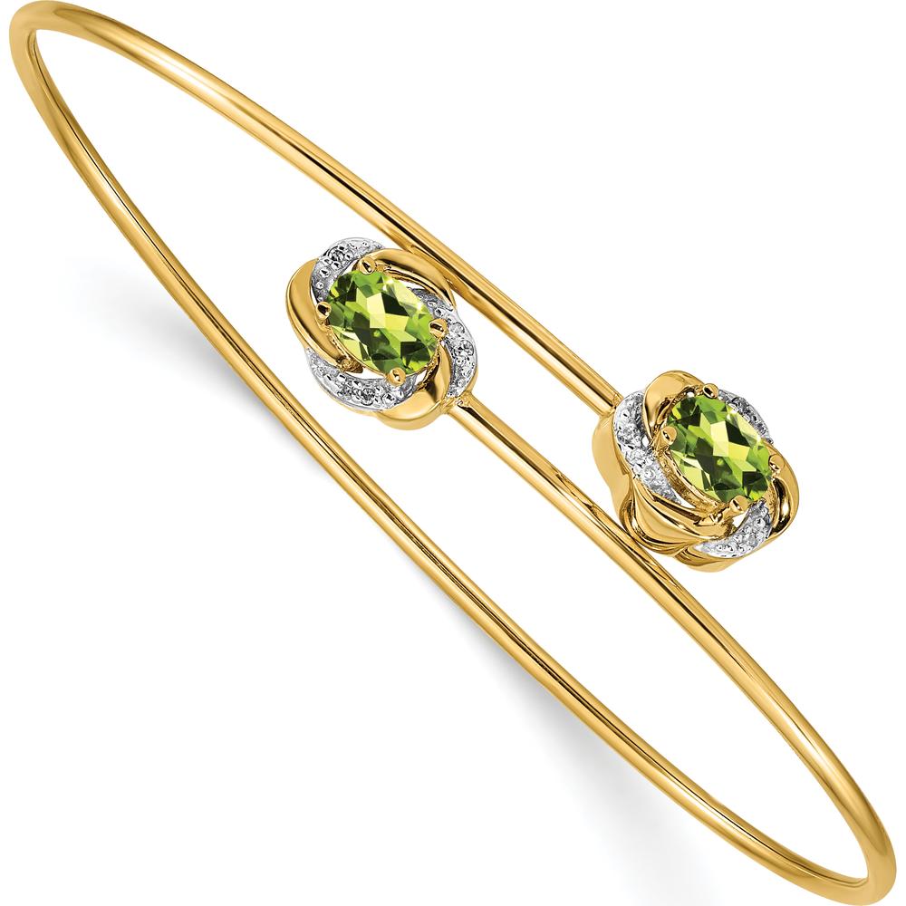 14K Yellow Gold Polished Peridot and Diamond Flexible Bangle Bracelet - 0.45 Carats Total Peridot Weight, 0.03 Carats Total Diamond Weight by Monteluci Fine Jewelry