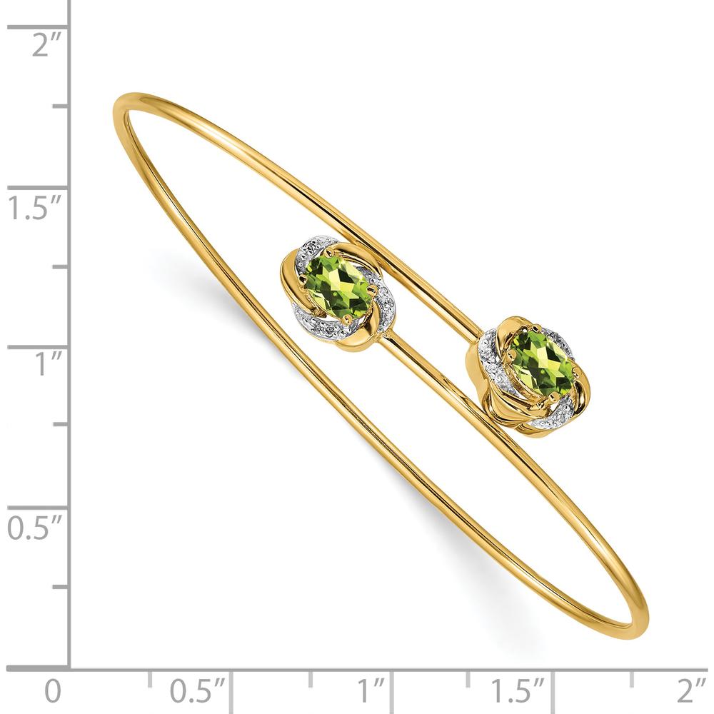 14K Yellow Gold Polished Peridot and Diamond Flexible Bangle Bracelet - 0.45 Carats Total Peridot Weight, 0.03 Carats Total Diamond Weight by Monteluci Fine Jewelry