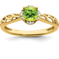 14K Yellow Gold Polished Peridot and Diamond Ring - 0.588 Carat Peridot, 0.077 Carat Diamond by 0